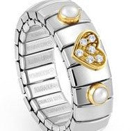 044611/007 XTE Ring Steel & 18ct Gold Ring Heart & White Pearl