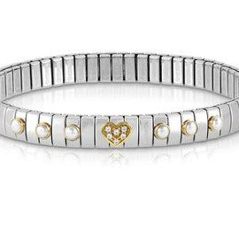 XTE Steel Bracelet & 18ct Gold heart with cz & white pearl 6 (007)