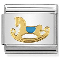 030242/44 Classic bonded yellow  Gold & Enamel Blue Rocking Horse