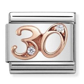 430315/30Classic NUMBER 30  steel zircon & 9ct Rose  gold