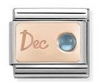430508/12 Classic STONE of MONTH S/Steel,9ct Rose Gold December LIGHT BLUE TOPAZ