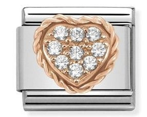 430312/02 Classic PAVE  steel, zircon, 9ct gold, Heart, White CZ