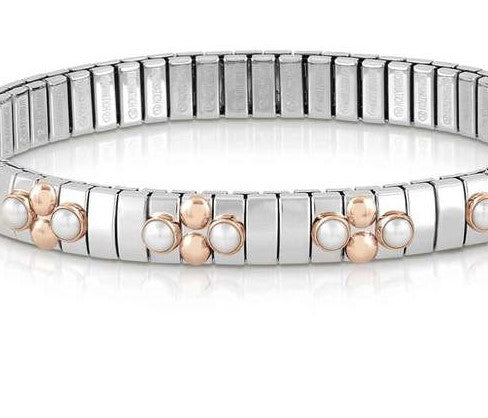 044034/007 Bracelet XTE S steel,9CT Rose gold ,8 stones WHITE PEARL