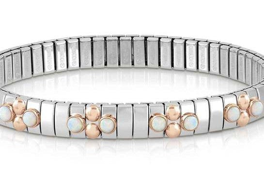 044034/022 Bracelet XTE S/steel,9ct R/Gold,8 stones WHITE OPAL
