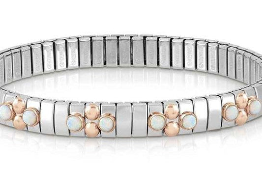 044034/022 Bracelet XTE S/steel,9ct R/Gold,8 stones WHITE OPAL