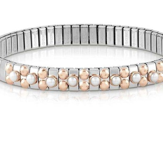 Bracelet XTE S/steel,9CT R/Gold,8 stones WHITE PEARL 044036/007