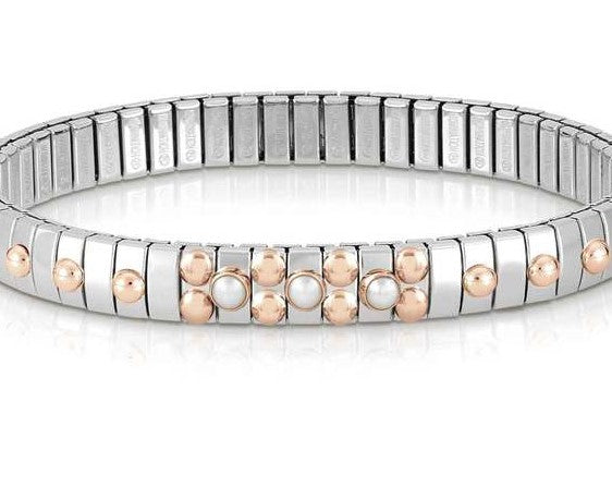 044035/007 Bracelet XTE S/steel,9ct R/gold,3 stones WHITE PEARL