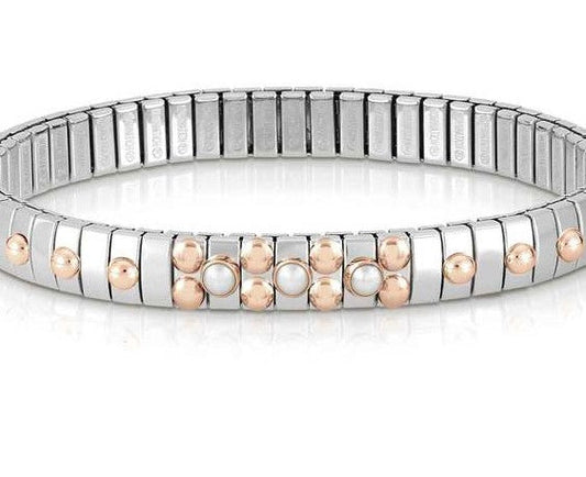 044035/007 Bracelet XTE S/steel,9ct R/gold,3 stones WHITE PEARL