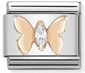 430305/19 Classic S/steel,9K rose gold, CZ Butterfly