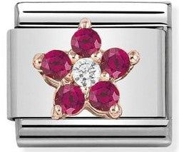 430317/01 Classic RICH steel, CZ 9K Rose gold RED / WHITE flower