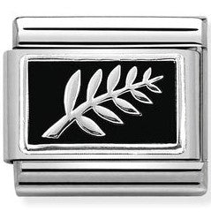 330206/13 Classic PLATES,S/steel,925 silver,enamel. Fern (Leaf)