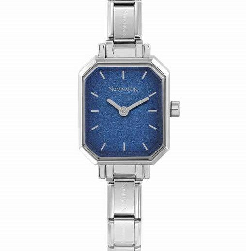 076030/024 PARIS watch,S/teel strap RECTANGULAR Glitter BLUE