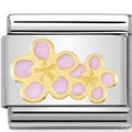 030278/16 Classic,S/steel, enamel,yellow gold Peach Flowers