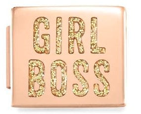 230203/02  Glam  steel, enamel Fin, PINK GOLD GIRL BOSS