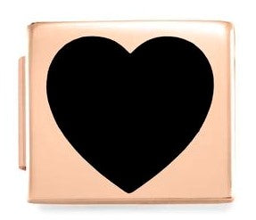 230203/03  Glam steel,enamel Fin, PINK GOLD Heart BLACK