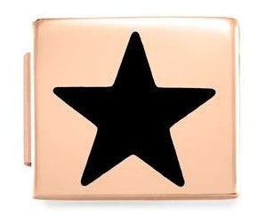 230203/04  Glam steel enamel Fin, PINK GOLD Star BLACK