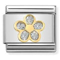 030220/06 Classic GLITTER ,steel, enamel, bonded yellow gold SILVER flower