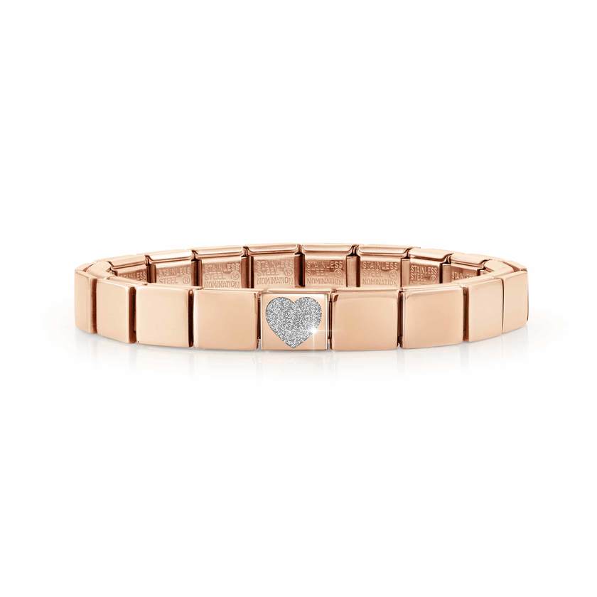239104/02 GLAM bracelet , 1 symbol ROSE GOLD finish Glitter Heart Silver