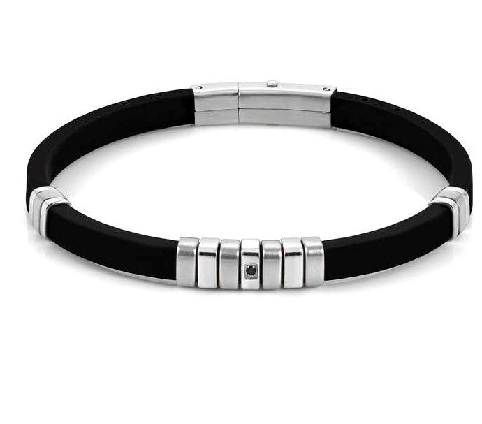 028805/001 CITY bracelet,steel,rubber & BLACK CZ