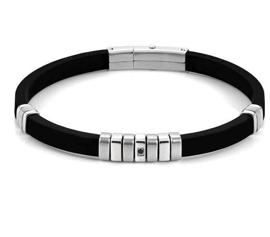 028805/001 CITY bracelet,steel,rubber & BLACK CZ
