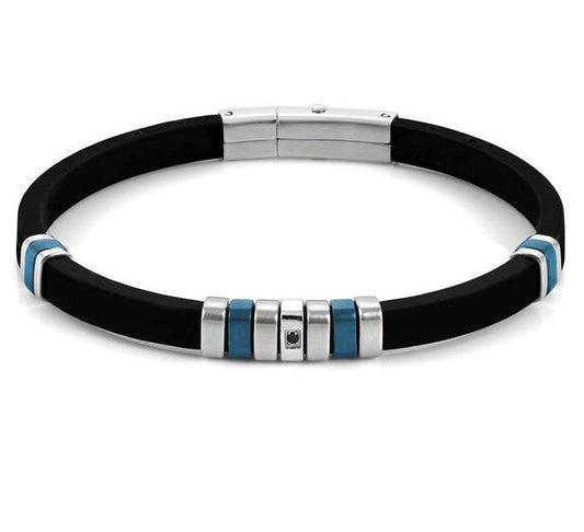 028805/016 CITY bracelet,steel,rubber & BLACK CZ. Blue