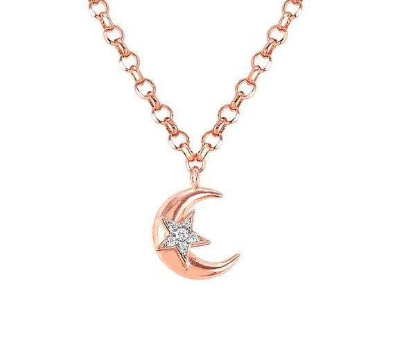 SWEETROCK ROMANCE necklace,925 silver,CZ.Rose Gold Plate Moon
