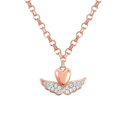 SWEETROCK ROMANCE necklace,925 silver,CZ,Winged heart Rose gold Plate