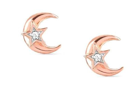 SWEETROCK ROMANCE earrings,925 silver,CZ,Rose Gold Plate Moon