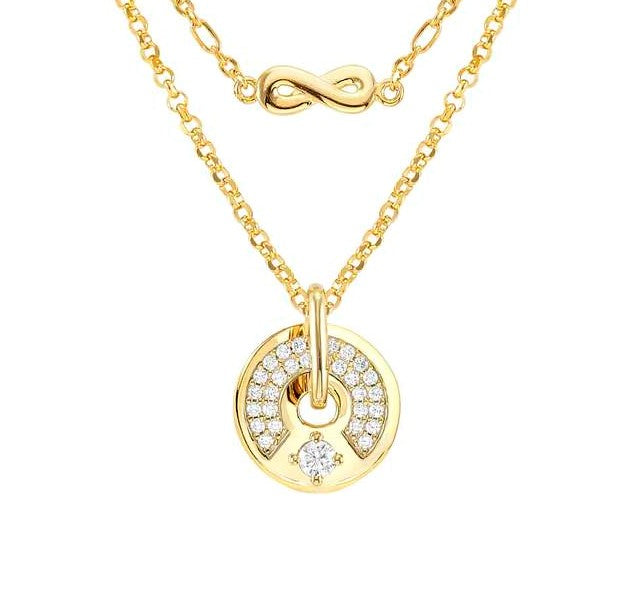 SENTIMENTAL necklace,925 silver,CZ,Round,Yellow Gold Plated