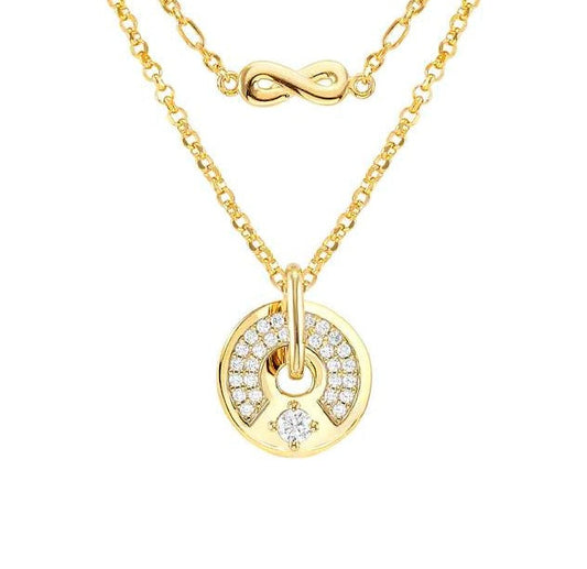 SENTIMENTAL necklace,925 silver,CZ,Round,Yellow Gold Plated