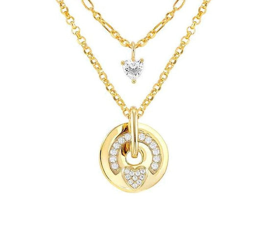 SENTIMENTAL necklace,925 silver,CZ PAVE',Yellow Gold Plated Heart