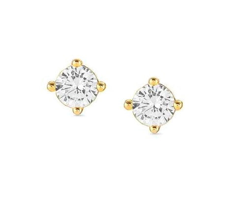 SENTIMENTAL earrings,925 silver,CZ,STUD ,Round Yellow  Gold Plated