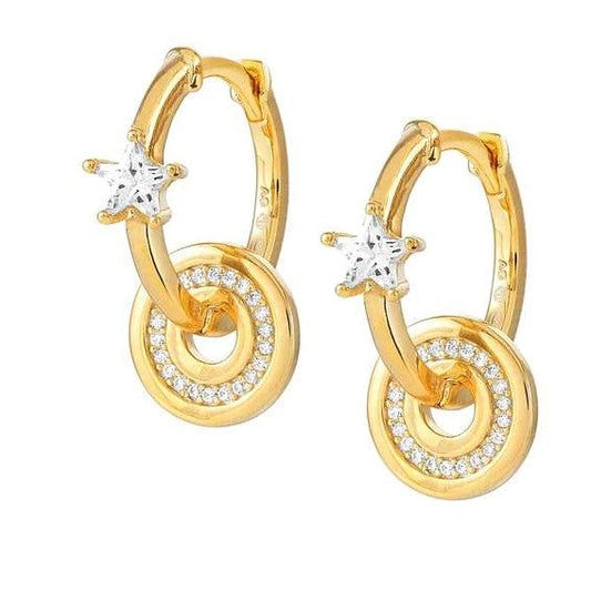 SENTIMENTAL earrings,925 silver,CZ,CIRCLE,Yellow Gold Plate Star