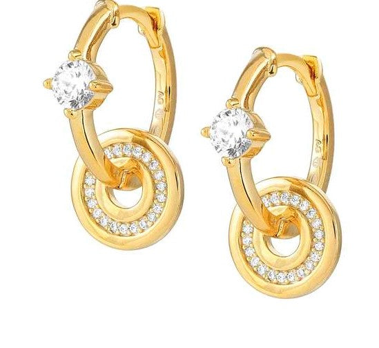 SENTIMENTAL earrings,925 silver,CZ, CIRCLE,Round Yellow Gold Plate