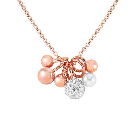 SOUL necklace,925 silver,CZ, white pearl RICH Rose GoldPlate