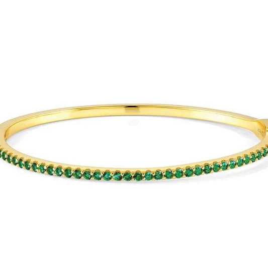 LOVELIGHT bracelet in 925 silver and cz (LARGE RIGID) (E) (016_GREEN Fin, Yellow gold)