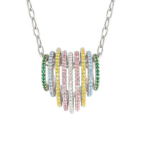 LOVELIGHT necklace in 925 silver and cz (HEART) (E) (023_RAINBOW Fin, Silver)