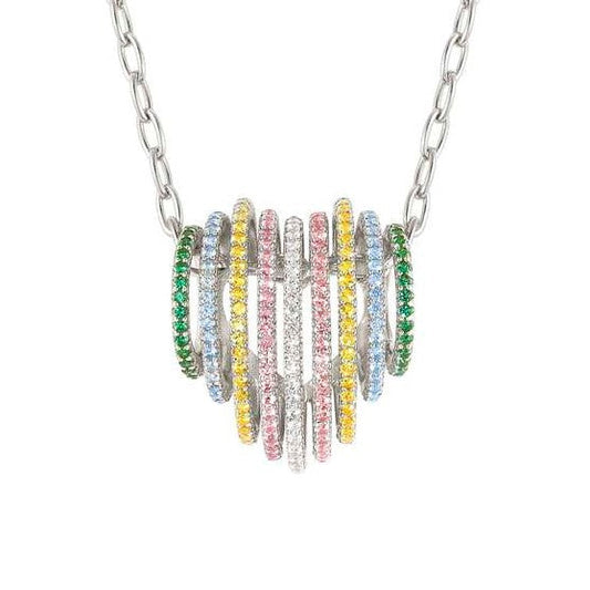 LOVELIGHT necklace in 925 silver and cz (HEART) (E) (023_RAINBOW Fin, Silver)