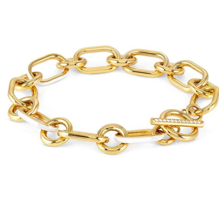 DRUSILLA bracelet, steel, CZ, enamel Fin. Yellow gold WHITE