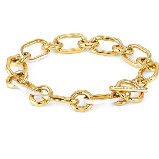 DRUSILLA bracelet, steel, CZ, enamel Fin. Yellow gold WHITE