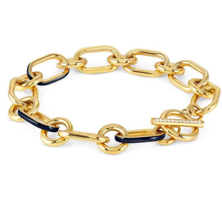 DRUSILLA bracelet, steel, CZ, enamel Fin. Yellow gold BLUE