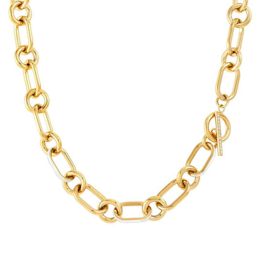 DRUSILLA necklace , steel, CZ, enamel Fin. Yellow gold WHITE