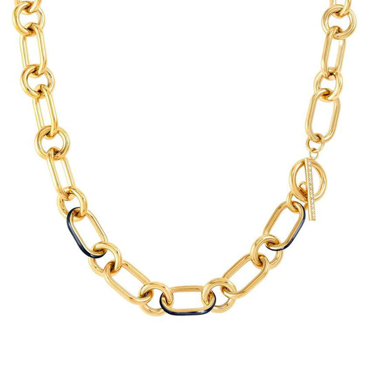 DRUSILLA necklace steel, CZ, enamel Fin. Yellow gold BLUE