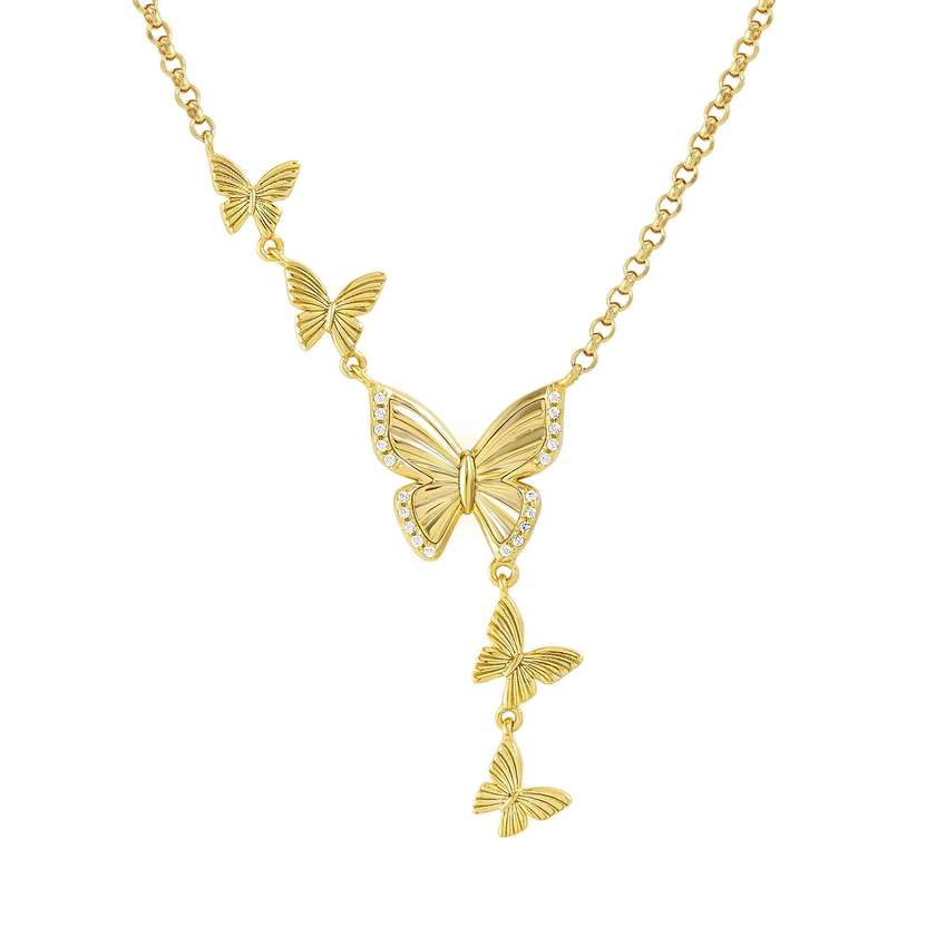 TRUEJOY necklace in 925 silver CZ Yellow Gold Butterfly