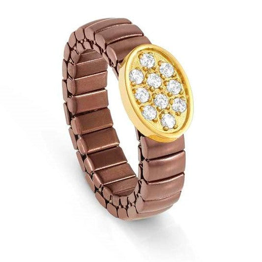 XTE XSMALL ring ed. LIFE in steel and cz fin. CHOCOLATE Oval