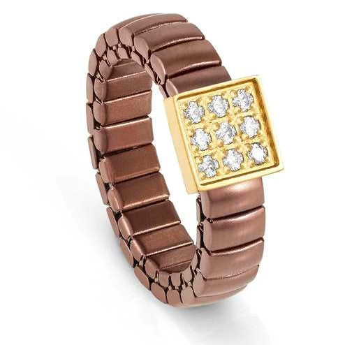 XTE XSMALL ring ed. LIFE in steel and cz fin. CHOCOLATE Square