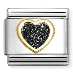 030220/10 Classic GLITTER, steel, enamel, 18k gold BLACK Heart