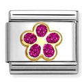 030220/17 Classic GLITTER, steel, enamel, 18k gold FUCHSIA flower