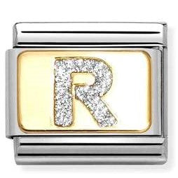 030291/18 Classic GLITTER LETTER R steel, enamel, 18k gold R