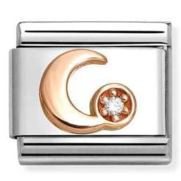 Classic Symbols in stainless steel with 9k rose gold and CZ WHITE moon